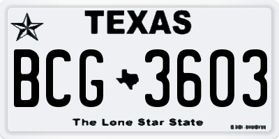 TX license plate BCG3603