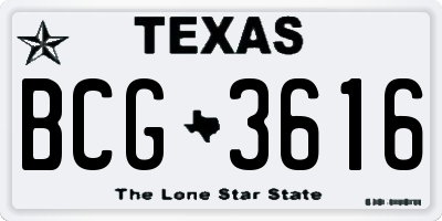 TX license plate BCG3616