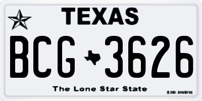 TX license plate BCG3626