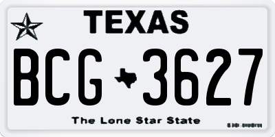 TX license plate BCG3627