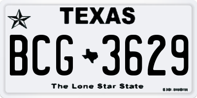 TX license plate BCG3629
