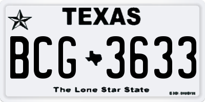TX license plate BCG3633
