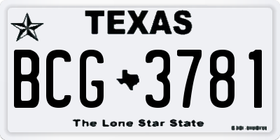 TX license plate BCG3781