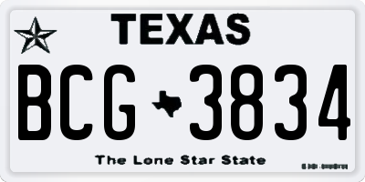 TX license plate BCG3834