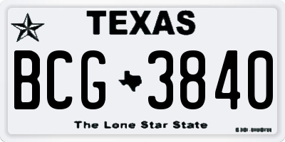TX license plate BCG3840