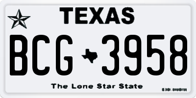 TX license plate BCG3958