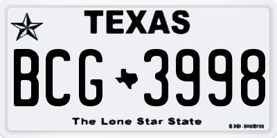 TX license plate BCG3998