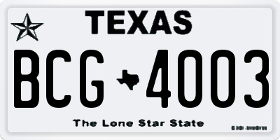 TX license plate BCG4003