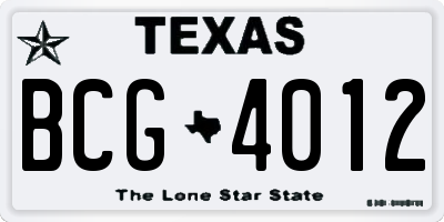 TX license plate BCG4012