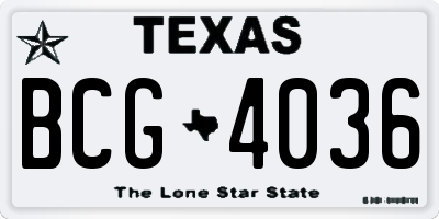 TX license plate BCG4036