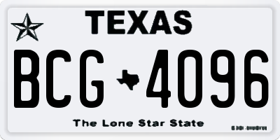 TX license plate BCG4096