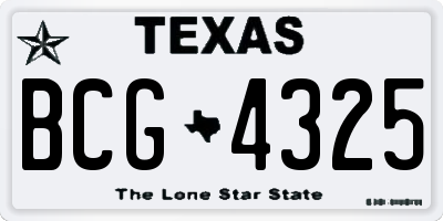 TX license plate BCG4325