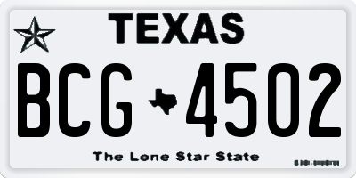 TX license plate BCG4502