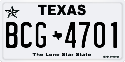 TX license plate BCG4701