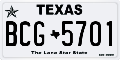 TX license plate BCG5701