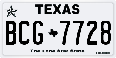 TX license plate BCG7728