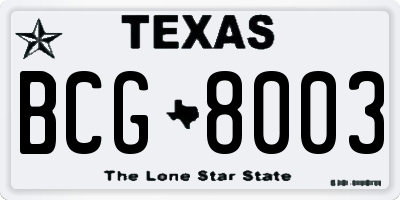 TX license plate BCG8003