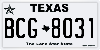 TX license plate BCG8031