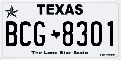 TX license plate BCG8301