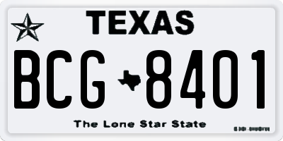TX license plate BCG8401