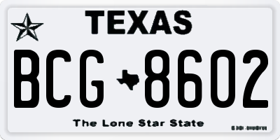 TX license plate BCG8602