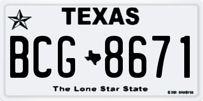 TX license plate BCG8671