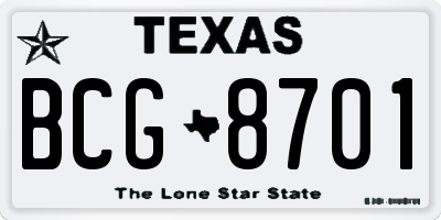 TX license plate BCG8701