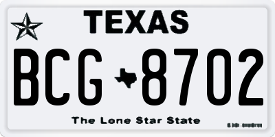 TX license plate BCG8702