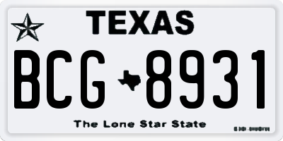 TX license plate BCG8931