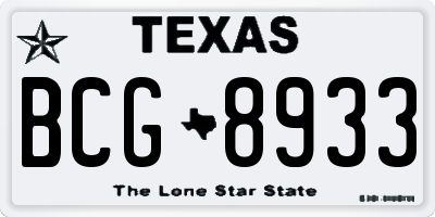 TX license plate BCG8933