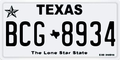 TX license plate BCG8934