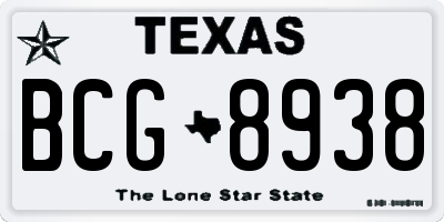 TX license plate BCG8938