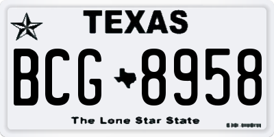 TX license plate BCG8958