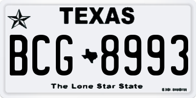 TX license plate BCG8993
