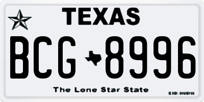 TX license plate BCG8996