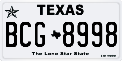 TX license plate BCG8998