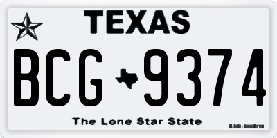TX license plate BCG9374