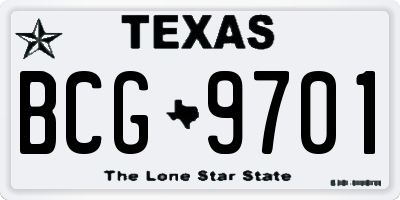 TX license plate BCG9701