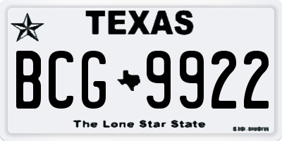 TX license plate BCG9922