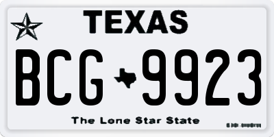 TX license plate BCG9923