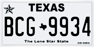 TX license plate BCG9934