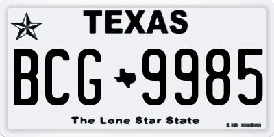 TX license plate BCG9985