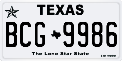 TX license plate BCG9986