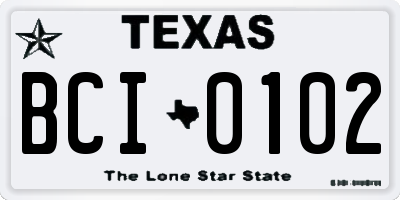 TX license plate BCI0102