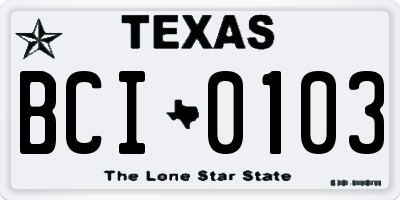 TX license plate BCI0103