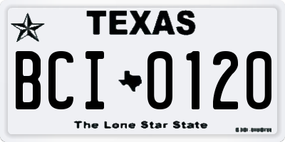 TX license plate BCI0120
