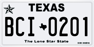 TX license plate BCI0201