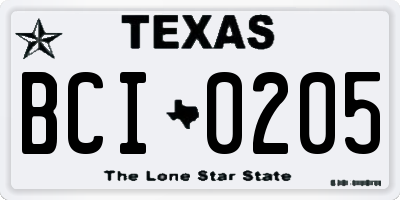 TX license plate BCI0205