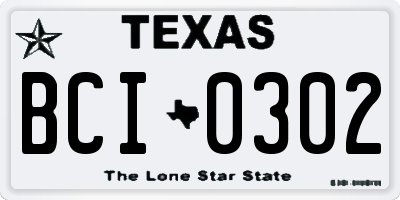 TX license plate BCI0302