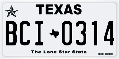 TX license plate BCI0314